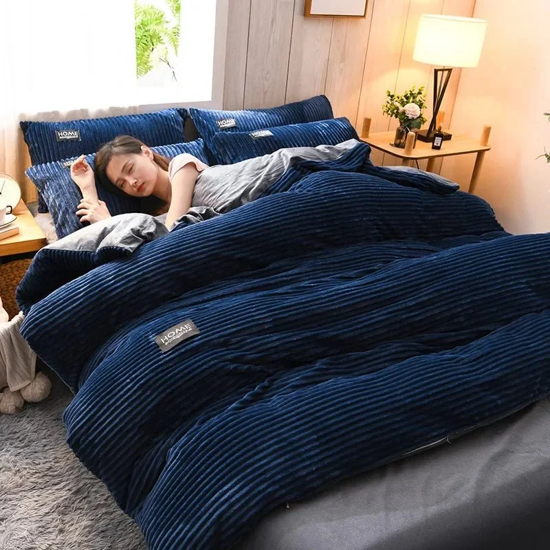Puffy Bettbezug-Set, superweiche Plüschbettwäsche für Herbst und Winter, verdickter Doppelbettbezug