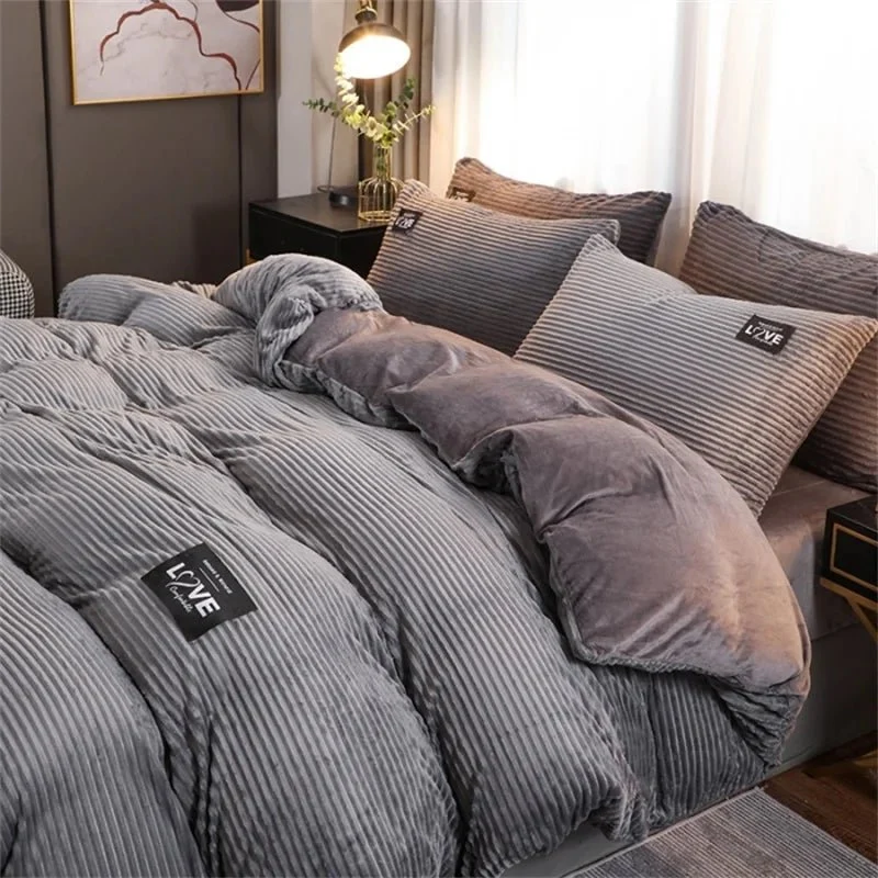 Puffy Bettbezug-Set, superweiche Plüschbettwäsche für Herbst und Winter, verdickter Doppelbettbezug