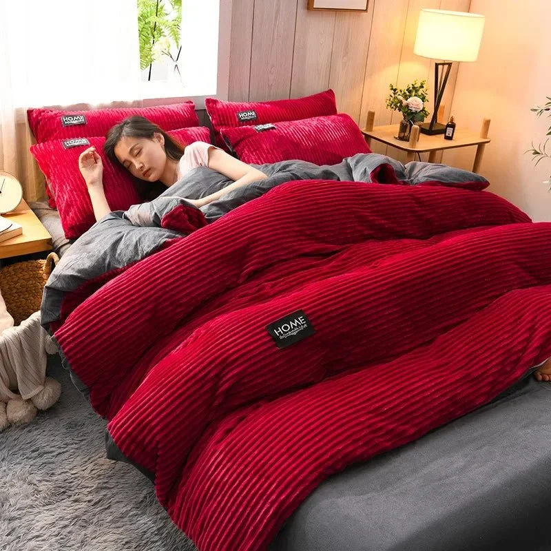 Puffy Bettbezug-Set, superweiche Plüschbettwäsche für Herbst und Winter, verdickter Doppelbettbezug