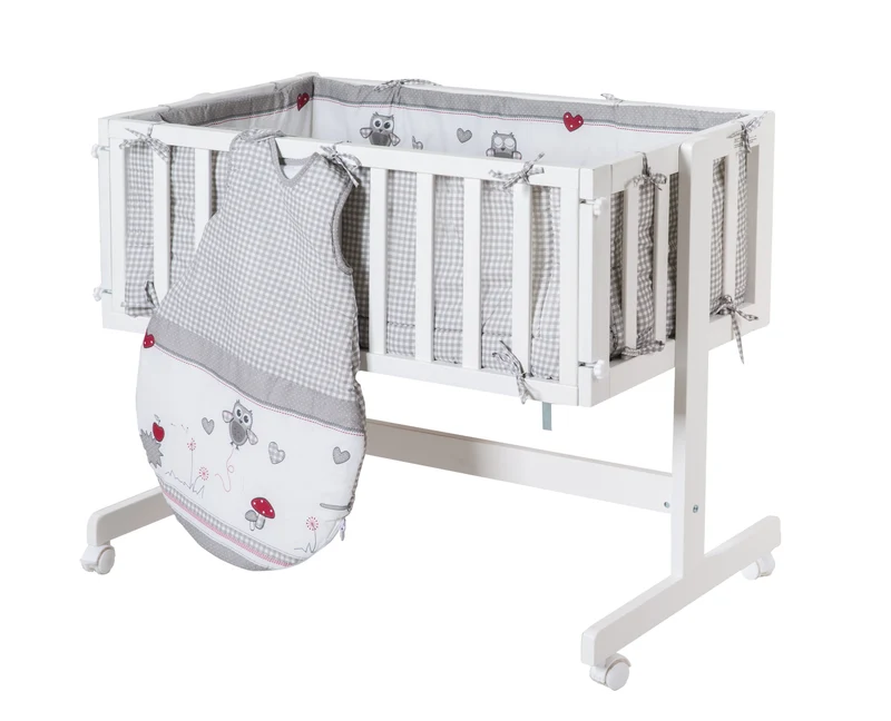 Beistellbett "Room & Cradle" – Anstell- & Stubenbett, weiß, inkl. Ausstattung "Adam & Eule"
