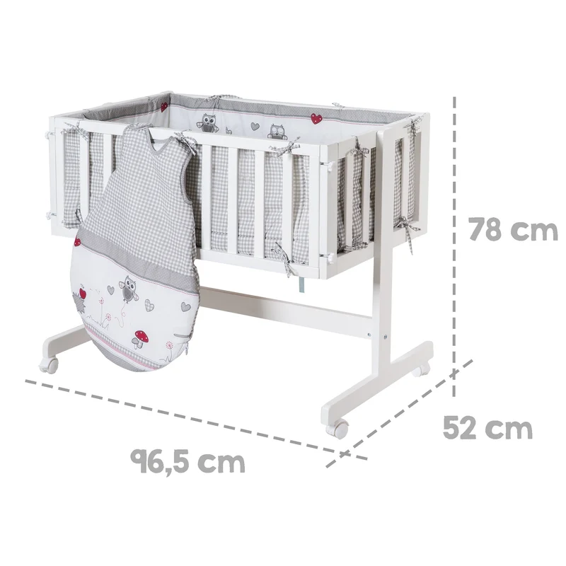 Beistellbett "Room & Cradle" – Anstell- & Stubenbett, weiß, inkl. Ausstattung "Adam & Eule"