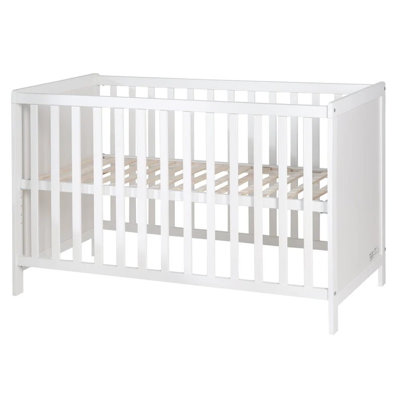 Universal-Beistellbett, 60 x 120 cm – weiß, höhenverstellbar, 5 Schlupfsprossen, inkl. Lattenrost