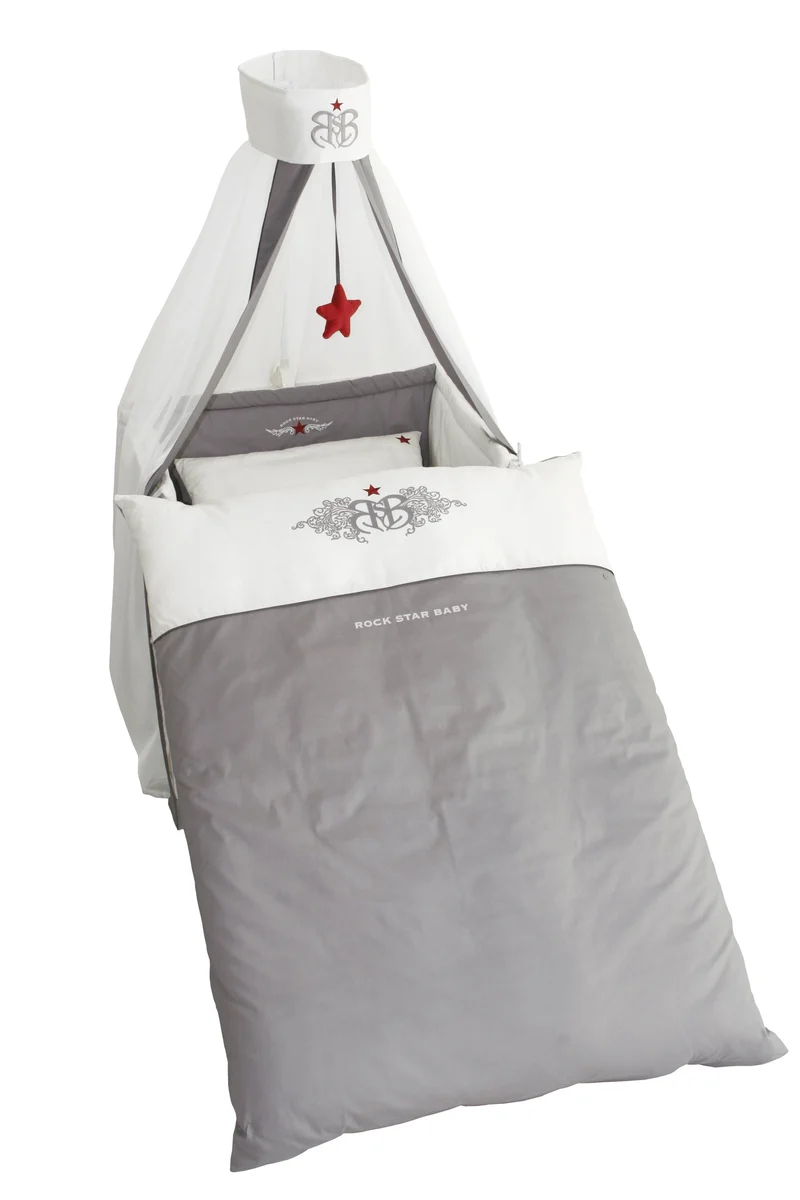 Kinderbettgarnitur "Rock Star Baby 1" – 4-teilig, Bettset mit Bettwäsche 100 x 135 cm, Nestchen & Himmel