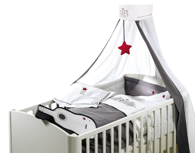 Kinderbettgarnitur "Rock Star Baby 1" – 4-teilig, Bettset mit Bettwäsche 100 x 135 cm, Nestchen & Himmel