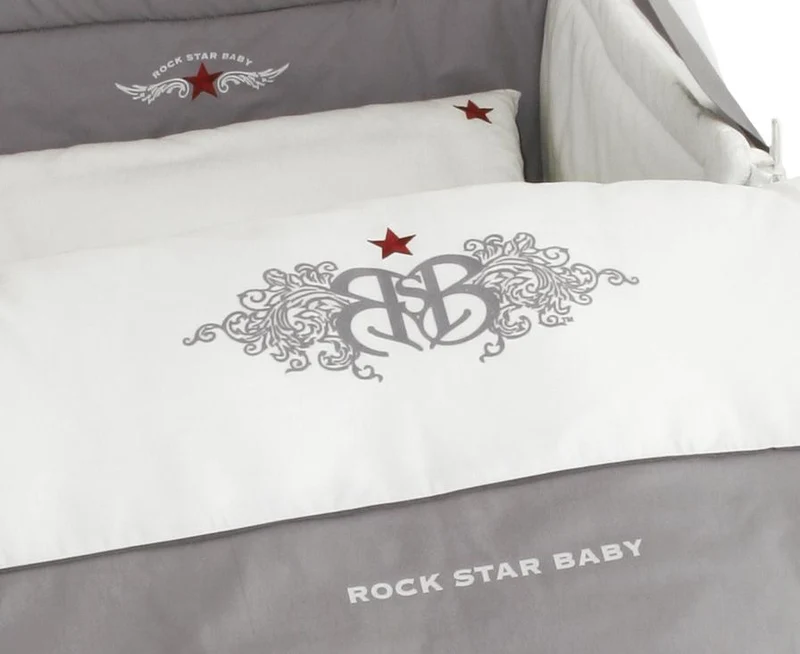 Kinderbettgarnitur "Rock Star Baby 1" – 4-teilig, Bettset mit Bettwäsche 100 x 135 cm, Nestchen & Himmel