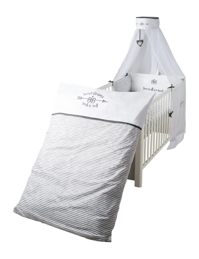 Kinderbettgarnitur "Rock Star Baby 3" – 4-teilig, Bettset mit Bettwäsche 100 x 135 cm, Nestchen & Himmel