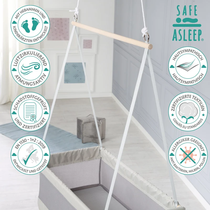Hängebettchen "safe asleep®" – Liegefläche 45 x 90 cm, Mesh-Stoff, Matratze mit Jaquard-Bezug