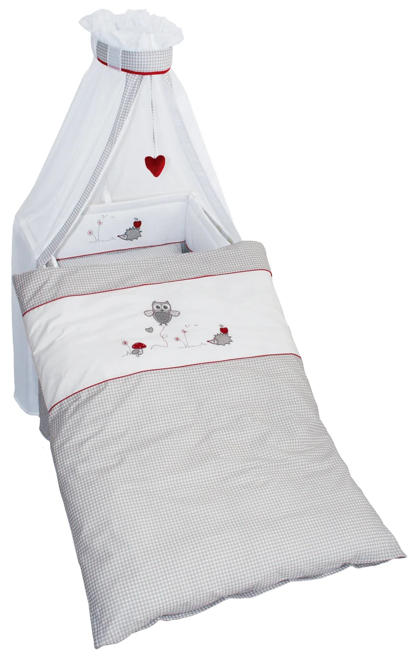 Kinderbettgarnitur "Adam & Eule" – 4-teilig, Bettset mit Bettwäsche 100 x 135 cm, Nestchen & Himmel