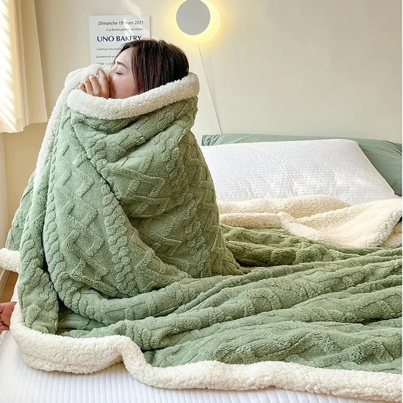Kuschelige Wolldecke für Bett und Sofa – Plüschige Lammsamtdecke für Zuhause, Büro und Reisen