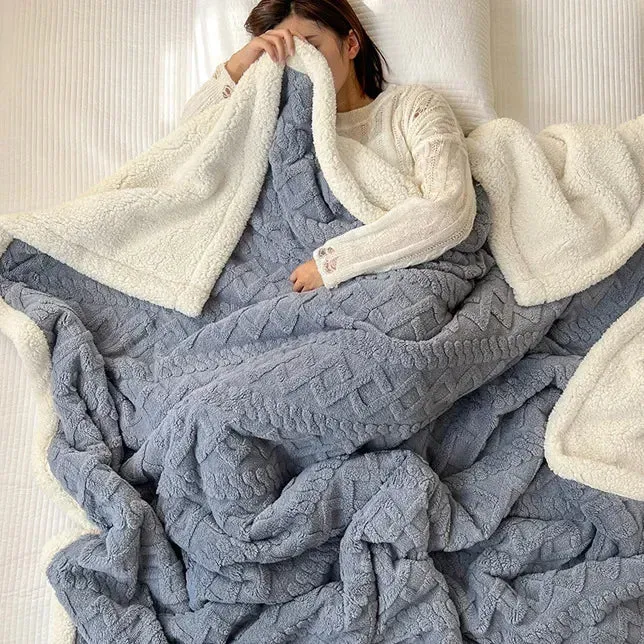 Kuschelige Wolldecke für Bett und Sofa – Plüschige Lammsamtdecke für Zuhause, Büro und Reisen