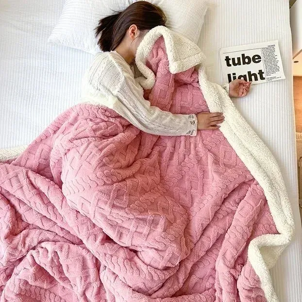 Kuschelige Wolldecke für Bett und Sofa – Plüschige Lammsamtdecke für Zuhause, Büro und Reisen