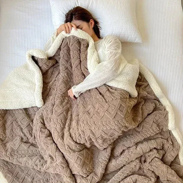 Kuschelige Wolldecke für Bett und Sofa – Plüschige Lammsamtdecke für Zuhause, Büro und Reisen