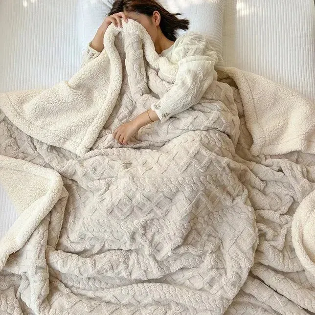 Kuschelige Wolldecke für Bett und Sofa – Plüschige Lammsamtdecke für Zuhause, Büro und Reisen