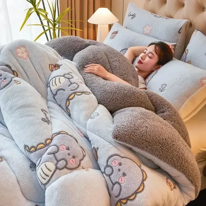 Winterliche Lammwolldecke – Dicke und warme Plüschdecke für Einzel- und Doppelzimmer im Studentenwohnheim