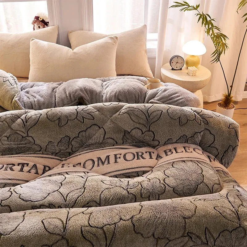 Lammfleece-Decke – Superwarme Steppdecke für Winter und Herbst, dicke Bettdecke für Einzel- und Doppelbetten