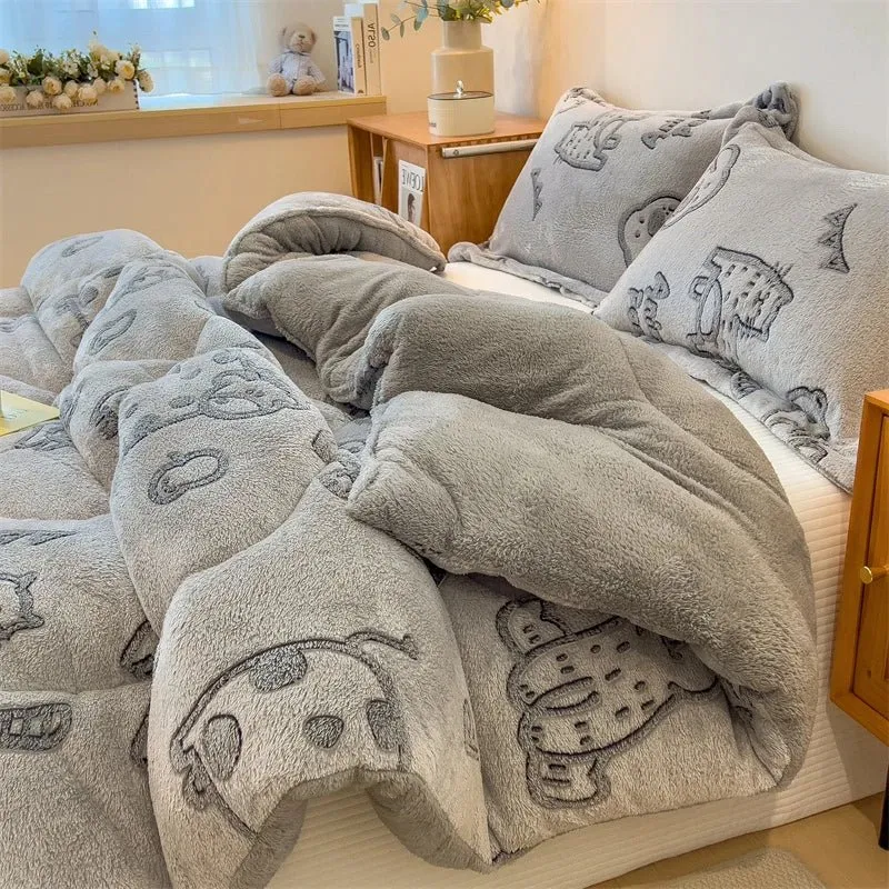 Lammfleece-Decke – Superwarme Steppdecke für Winter und Herbst, dicke Bettdecke für Einzel- und Doppelbetten