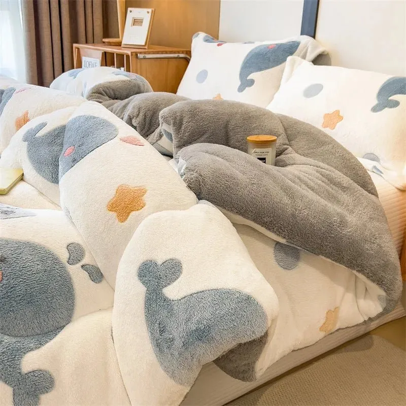 Lammfleece-Decke – Superwarme Steppdecke für Winter und Herbst, dicke Bettdecke für Einzel- und Doppelbetten