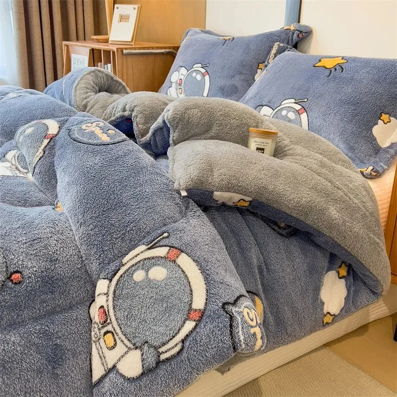 Lammfleece-Decke – Superwarme Steppdecke für Winter und Herbst, dicke Bettdecke für Einzel- und Doppelbetten