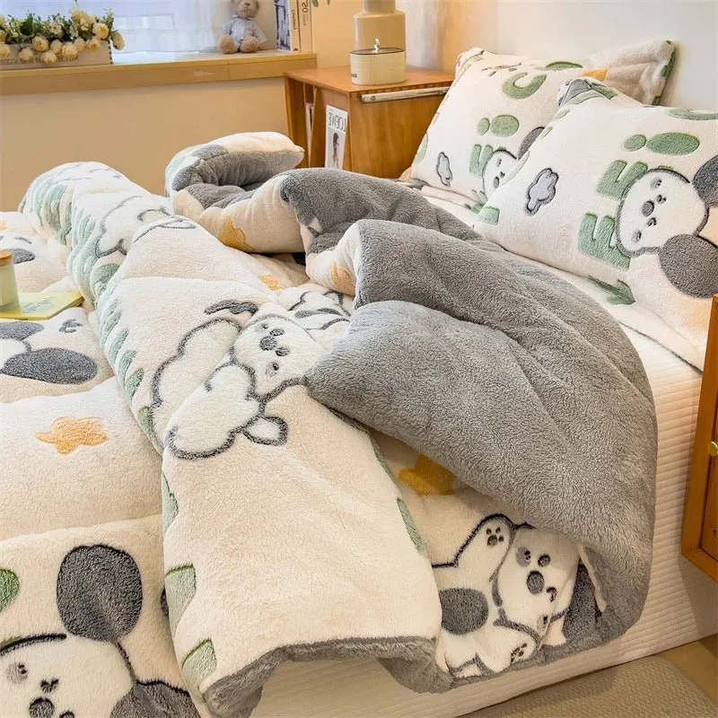 Lammfleece-Decke – Superwarme Steppdecke für Winter und Herbst, dicke Bettdecke für Einzel- und Doppelbetten