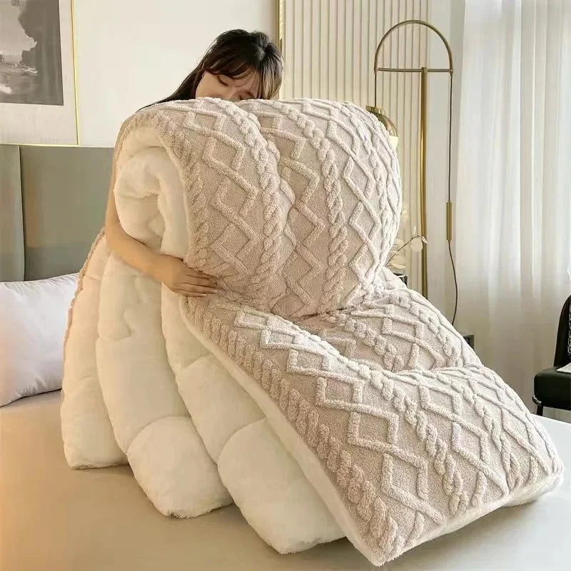 Dicke, warme Winterdecke aus Lammwolle mit milchigem Samtbezug, ideal als Frühlings- und Herbstdecke, für Studentenwohnheime, Einzel- und Doppelbetten