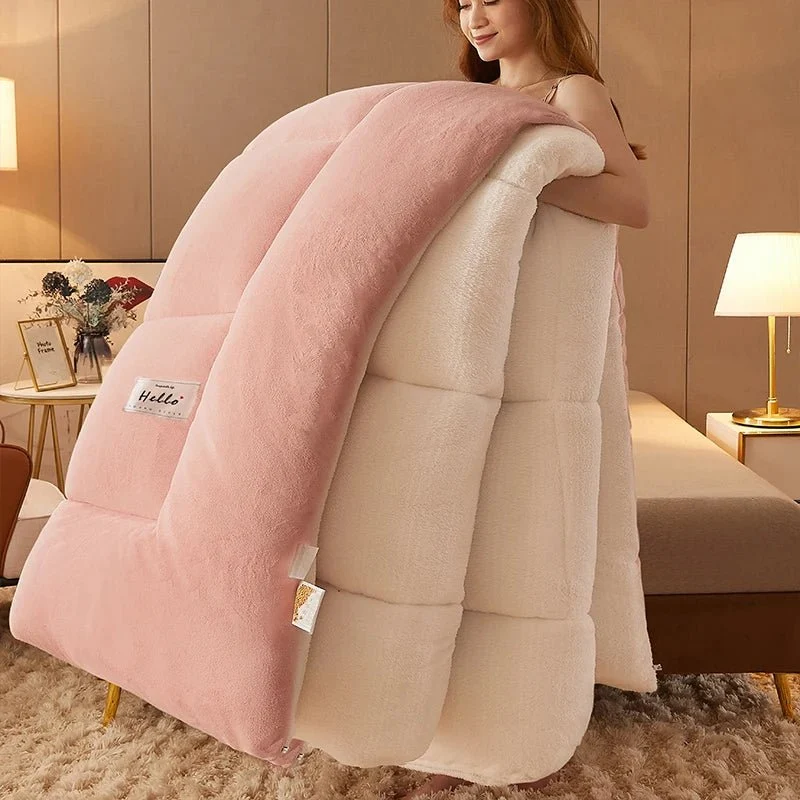 Superwarme, dicke Lammwolldecke (5 kg) – ideal für Winter, Frühling und Herbst – Einzel- und Doppelbett – Milchsamt