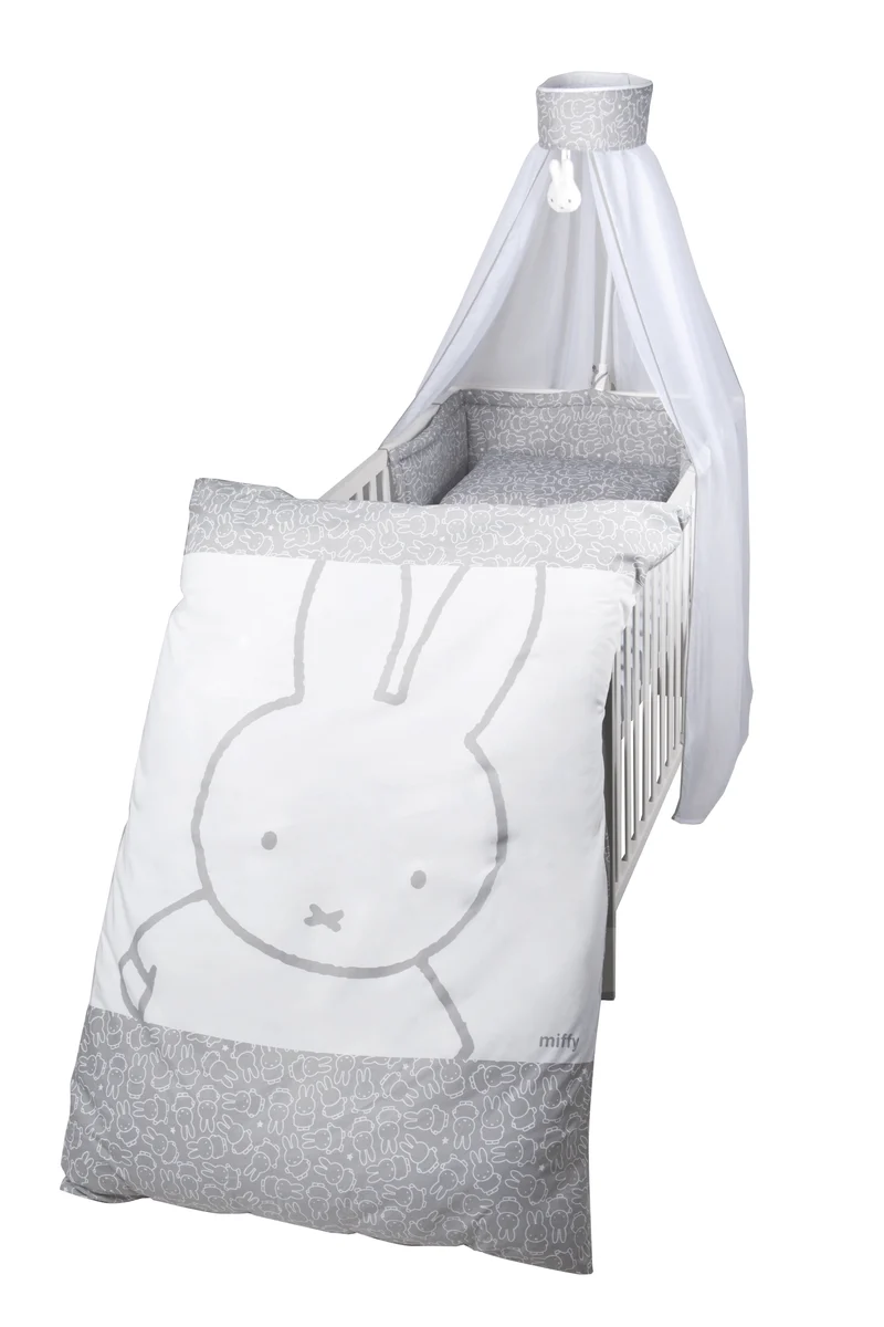 Kinderbettgarnitur "miffy®" – 4-teilig, Bettset mit Bettwäsche 100 x 135 cm, Nestchen & Himmel