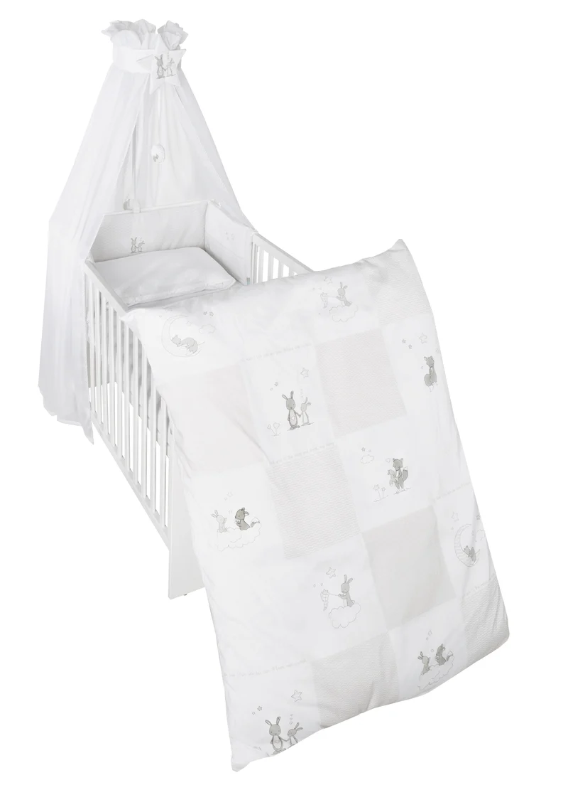 Kinderbettgarnitur "Fox & Bunny" – 4-teilig, Bettset mit Bettwäsche 100 x 135 cm, Nestchen & Himmel