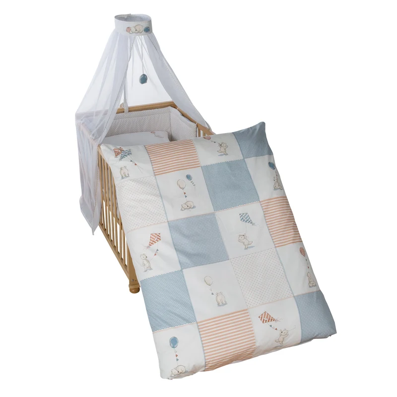 Kinderbettgarnitur "Vintage Bear" – 4-teilig, Bettset mit Bettwäsche 100 x 135 cm, Nestchen & Himmel