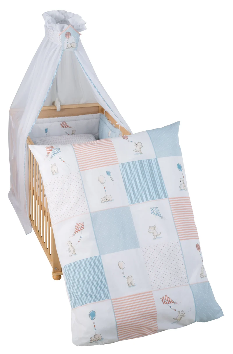 Kinderbettgarnitur "Vintage Bear" – 4-teilig, Bettset mit Bettwäsche 100 x 135 cm, Nestchen & Himmel