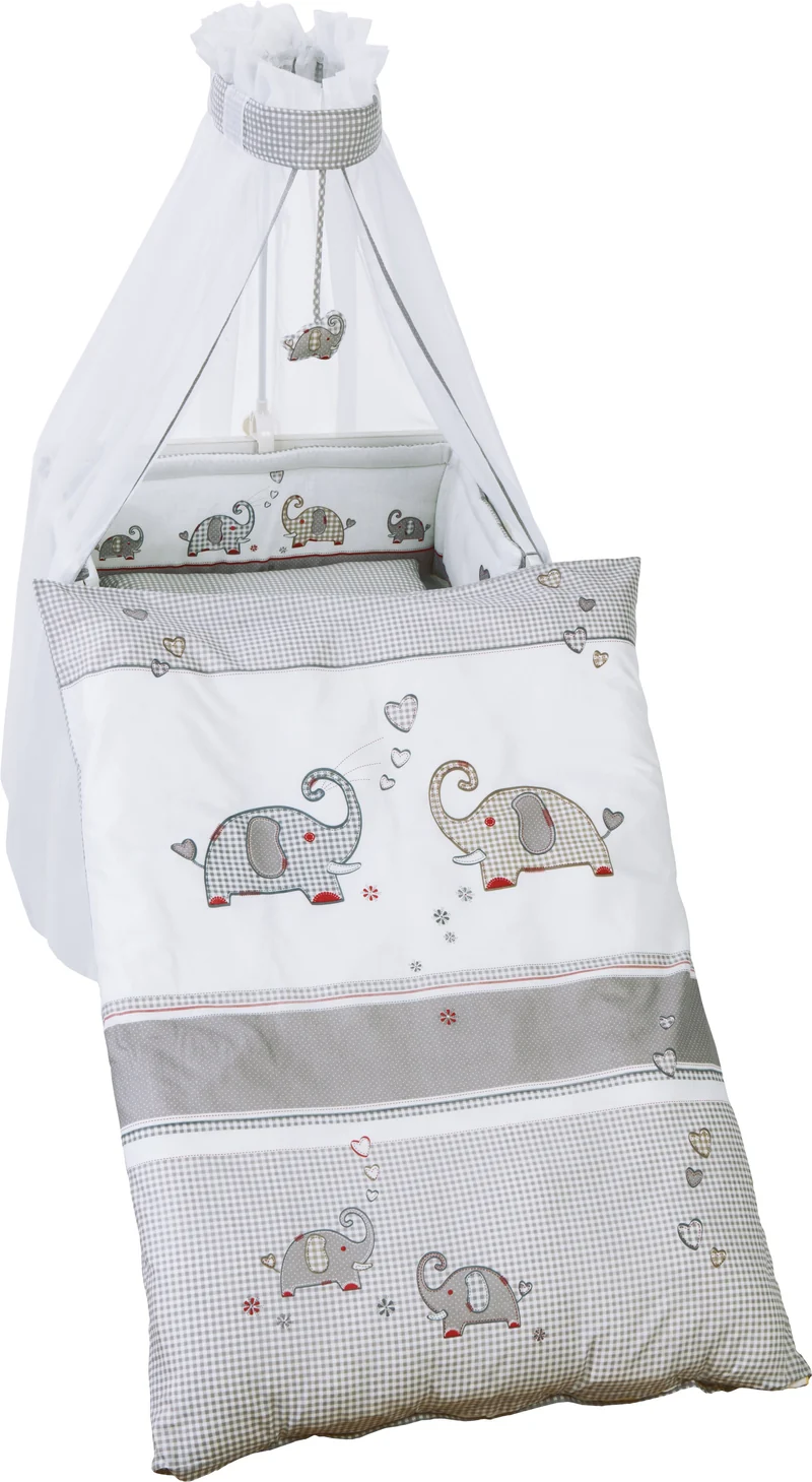 Kinderbettgarnitur "Jumbotwins" – 4-teilig, Bettset mit Bettwäsche 100 x 135 cm, Nestchen & Himmel