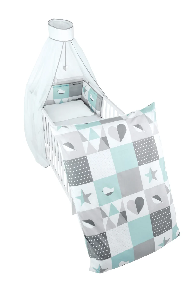 Kinderbettgarnitur "Happy Patch" – Bettwäsche 4-teilig, mint, in 100 x 135 cm, Nest & Himmel