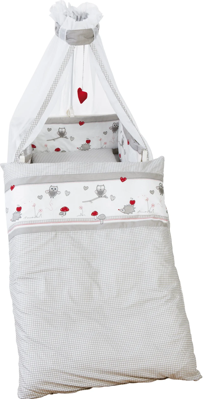 Kinderbettgarnitur "Adam & Eule" – 4-teilig, Bettset mit Bettwäsche 100 x 135 cm, Himmel & Nestchen