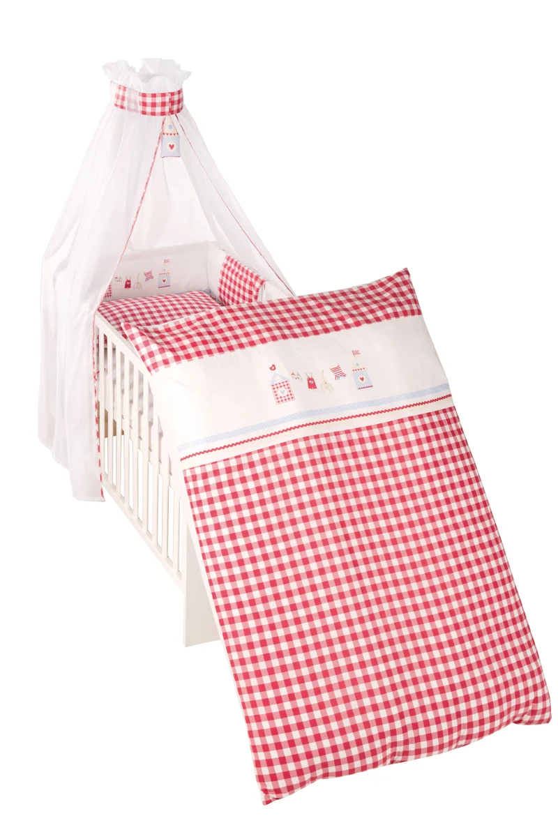 Kinderbettgarnitur "Sunny Day rot" – 4-teilig, Bettset mit Bettwäsche 100 x 135 cm, Nestchen & Himmel