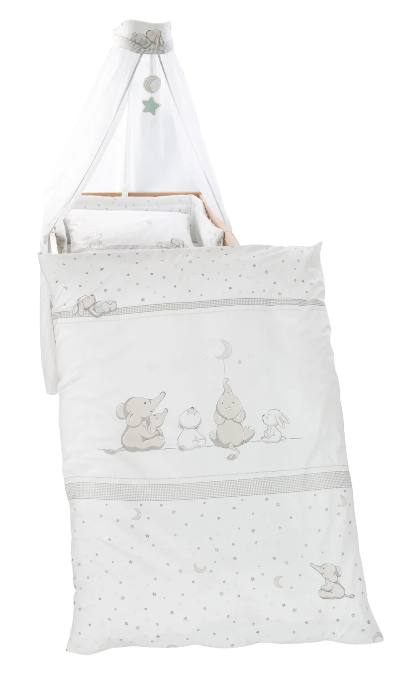 Kinderbettgarnitur "Sternenzauber" – 4-teilig, Bettset mit Bettwäsche 100 x 135 cm, Nestchen & Himmel
