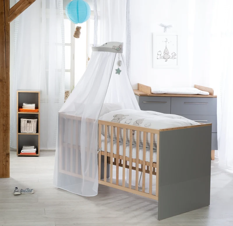 Kinderbettgarnitur "Sternenzauber" – 4-teilig, Bettset mit Bettwäsche 100 x 135 cm, Nestchen & Himmel