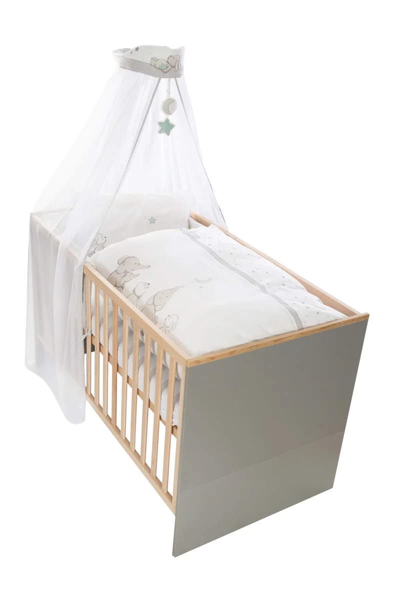 Kinderbettgarnitur "Sternenzauber" – 4-teilig, Bettset mit Bettwäsche 100 x 135 cm, Nestchen & Himmel