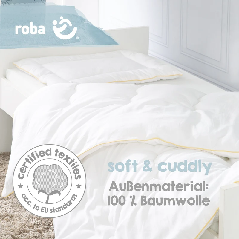 Kindersteppbett – ganzjähriges Baby-Set (Inlett), weiß, Decke 100 x 135 cm und Kissen 40 x 60 cm