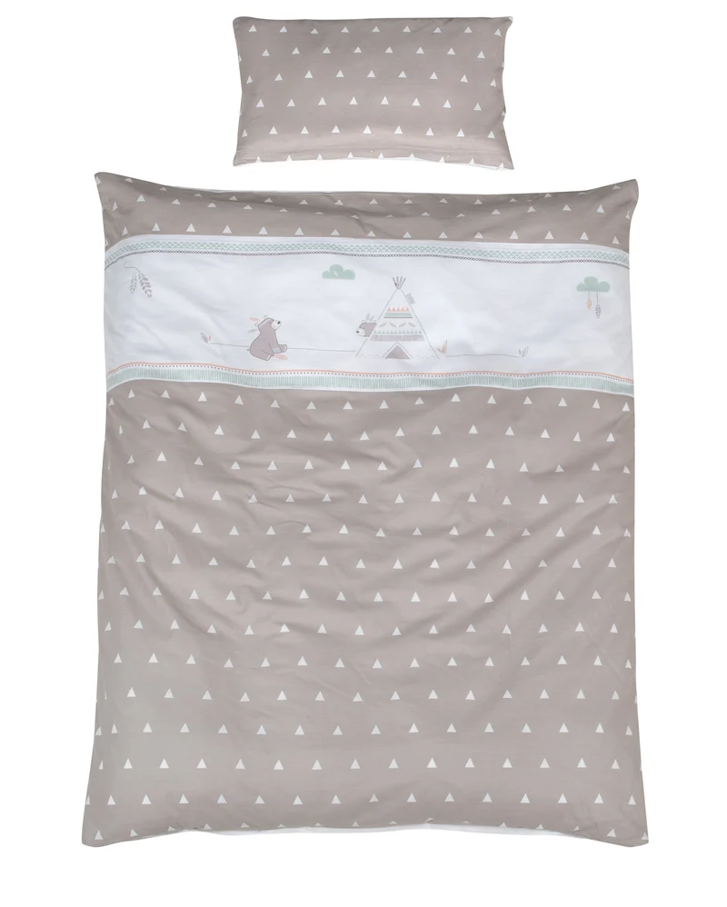 Baby-Bettwäsche "Indibär" – 2-teilig, 100 x 135 cm, Baumwolle, Decken- & Kissenbezug mit Applikation