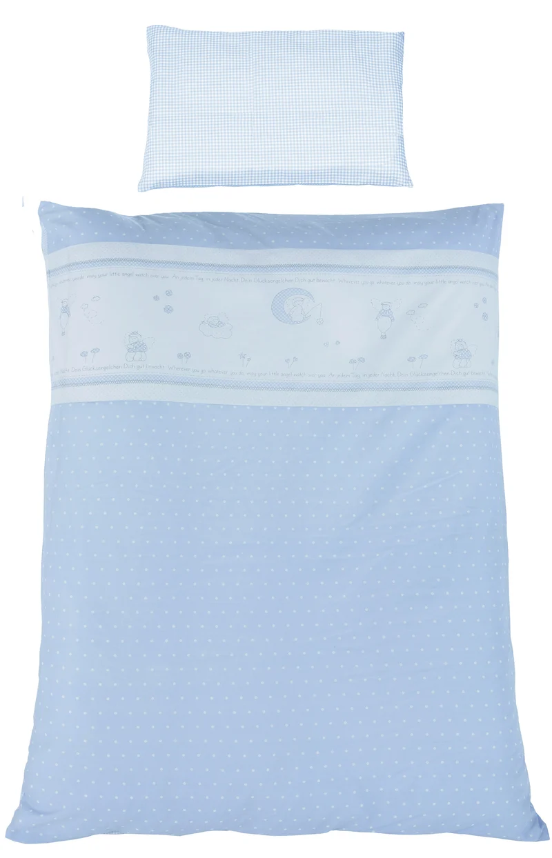 Baby-Bettwäsche "Glücksengel blau" – 2-teilig, 100 x 135 cm, Baumwolle, Decken- & Kissenbezug