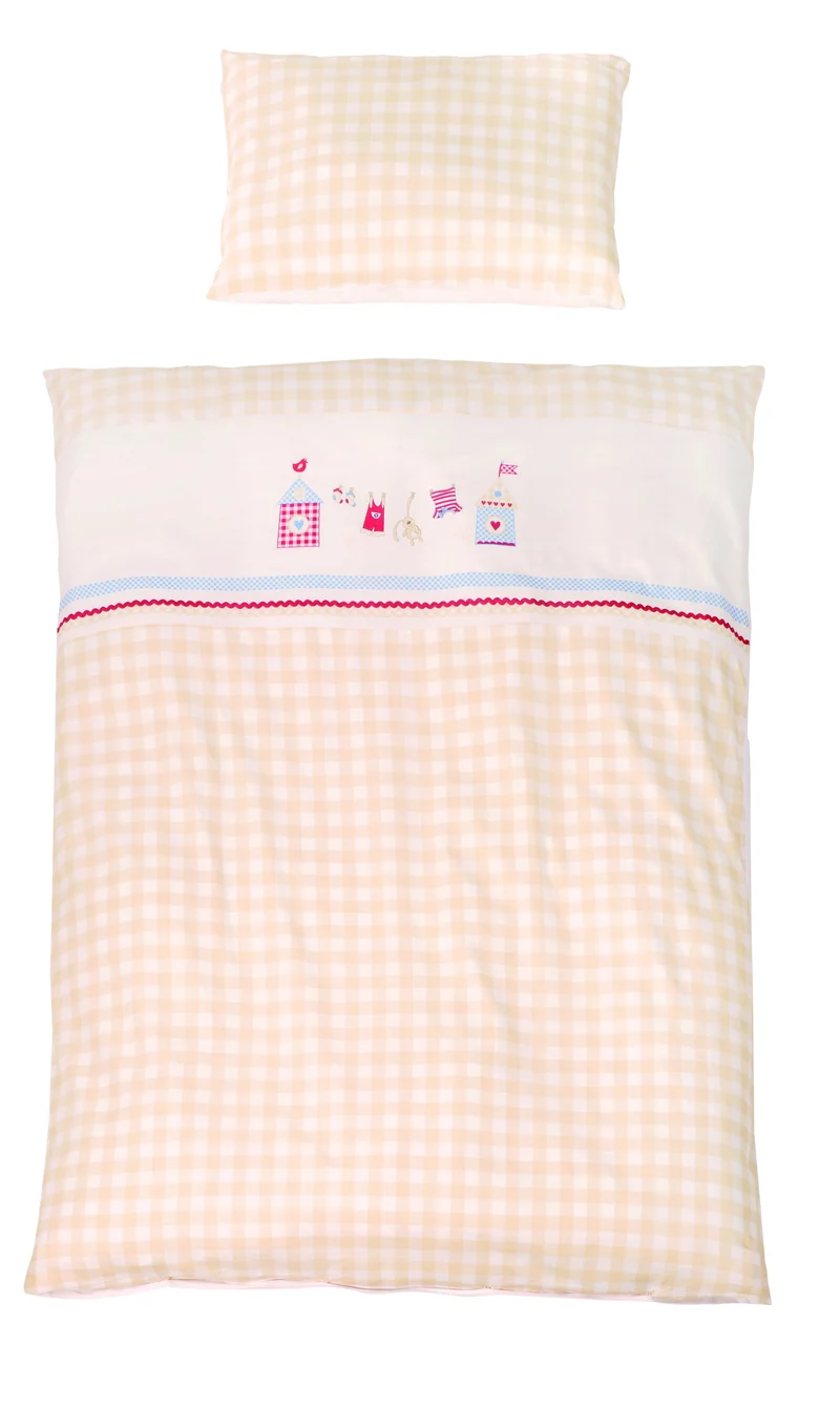 Baby-Bettwäsche "Sunny Day beige kariert" – 2-teilig, 100 x 135 cm, Baumwolle, Decken- & Kissenbezug
