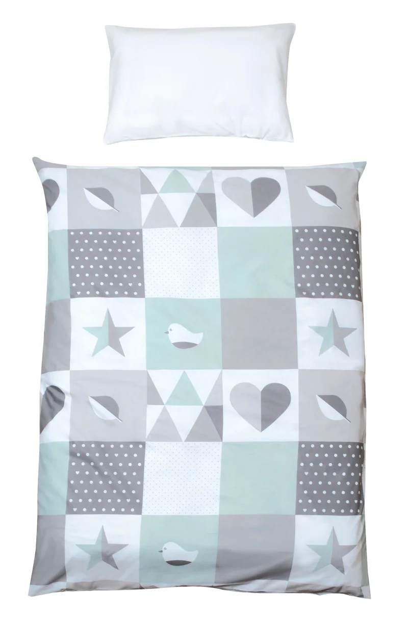 Baby-Bettwäsche "Happy Patch" – Babybettwäsche 2-teilig in 100 x 135 cm, mint, Decken- & Kissenbezug