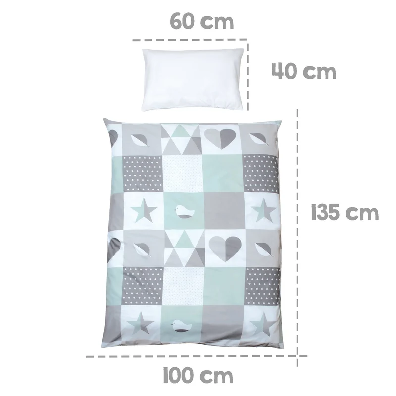 Baby-Bettwäsche "Happy Patch" – Babybettwäsche 2-teilig in 100 x 135 cm, mint, Decken- & Kissenbezug