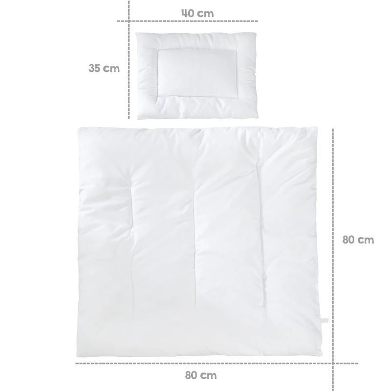 Kindersteppbett – ganzjähriges Wiegenset (Inlett), Decke 80 x 80 cm & Kissen 40 x 35 cm