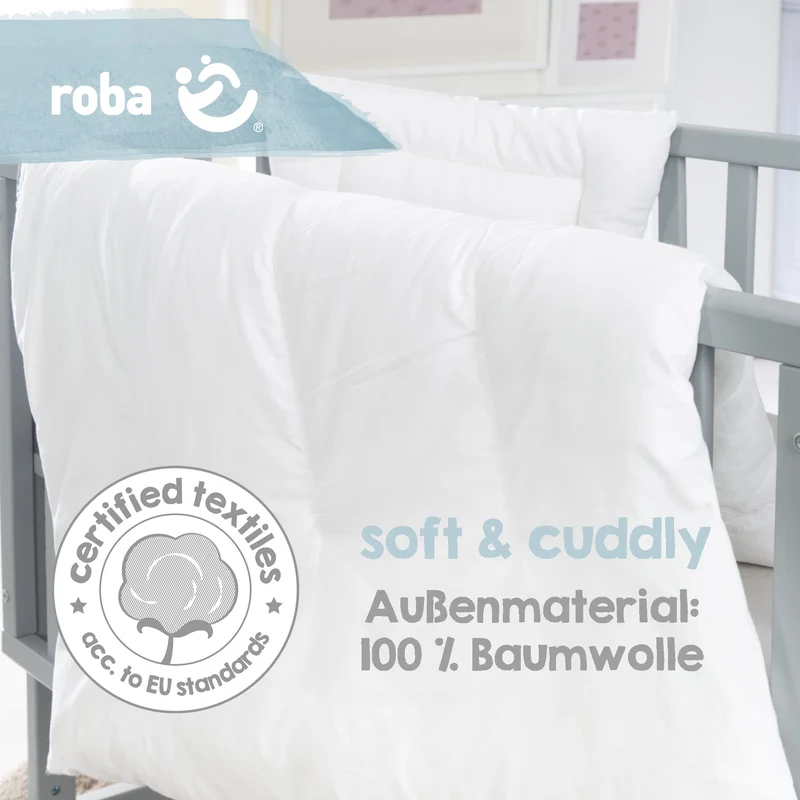 Kindersteppbett – ganzjähriges Wiegenset (Inlett), Decke 80 x 80 cm & Kissen 40 x 35 cm
