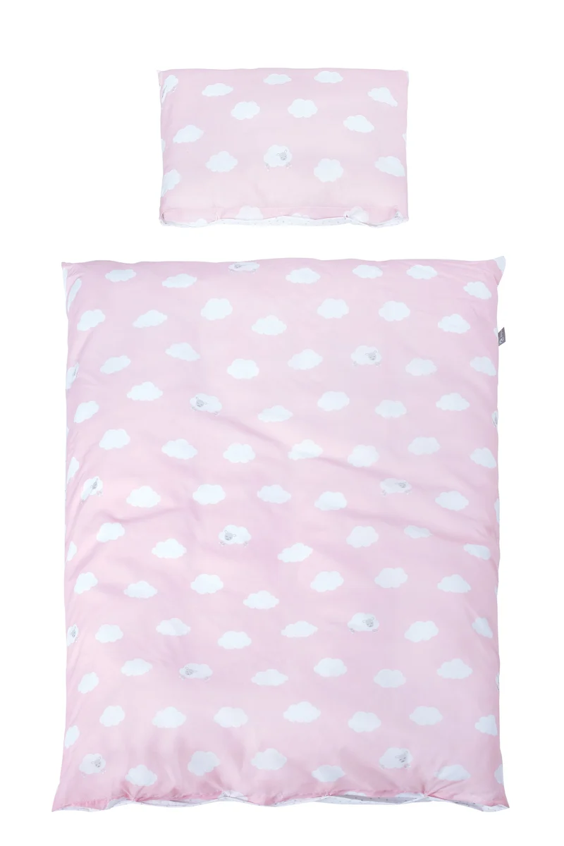 Wiegenbettwäsche "Kleine Wolke rosa" – 2-teilig Wiegenset, Babybettwäsche 80 x 80 cm, Baumwolle