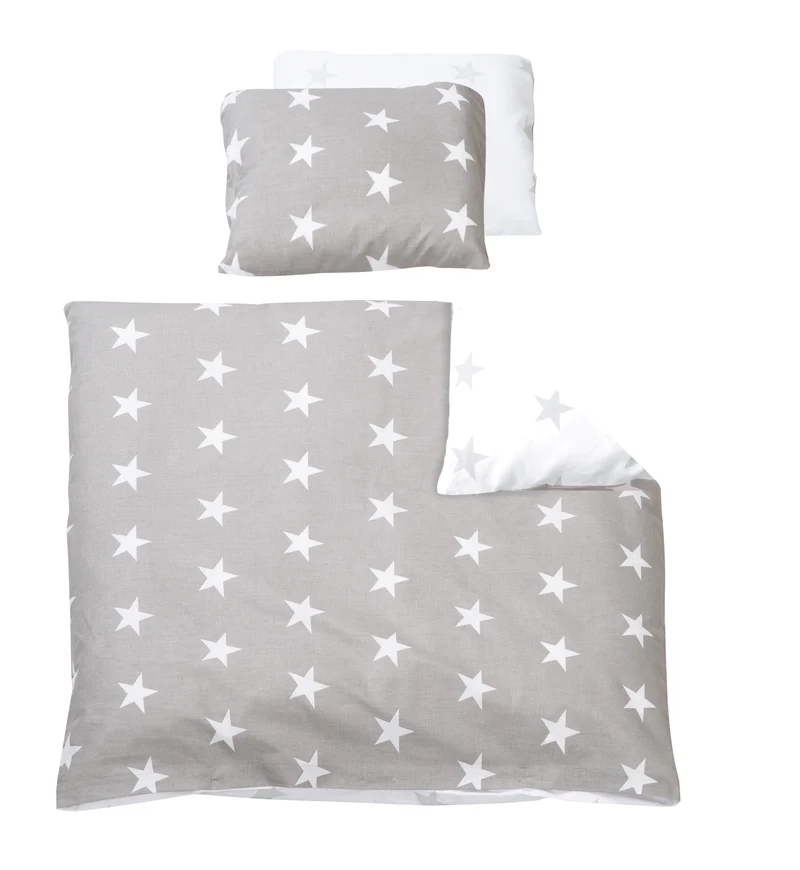 Wiegenbettwäsche "Little Stars" – 2-teilig Wiegenset, Babybettwäsche 80 x 80 cm, Baumwolle, dunkelgrau
