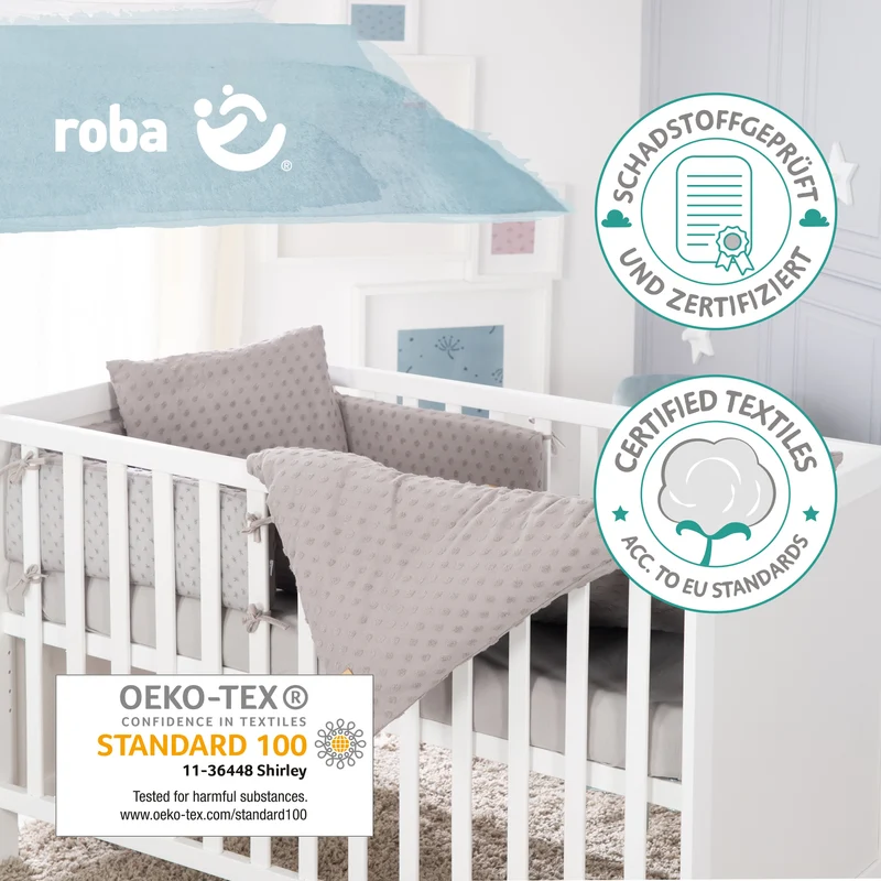 Geschenkset "Lil Planet" – silbergrau, Bio-Bettwäsche, -Spannbettlaken & -Nestchen, GOTS
