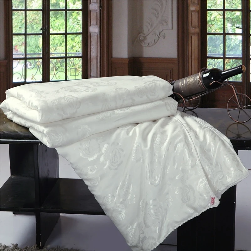 100% silk comforter/blanket/quilt/duvet for summer&winter king queen twin size handmade bedding white/pink color free shipping