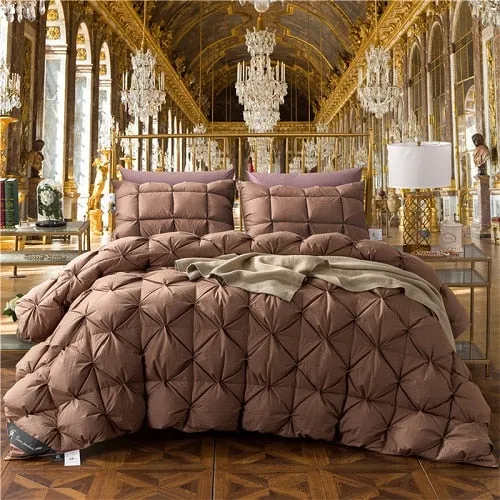 100% Goose Down Duvet 3D luxury quilted Quilt king queen full size Comforter Winter Thick Blanket Solid Color