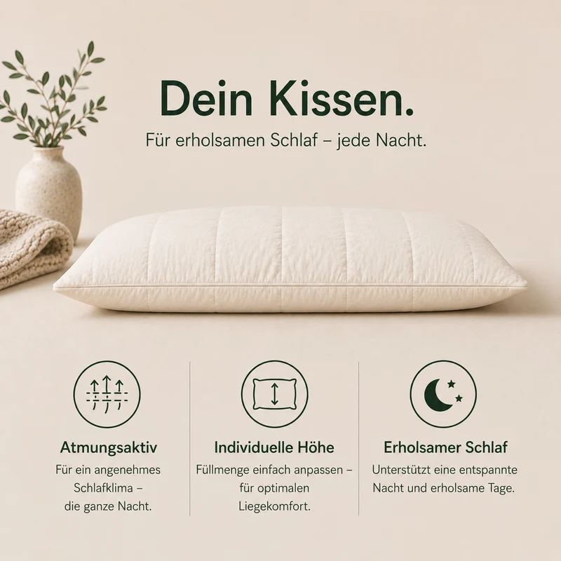 Bio Alpaka Kopfkissen mit Wollkügelchen-Füllung